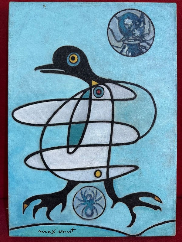 MAX ERNST oil painting on canvas, vtg stamped signed