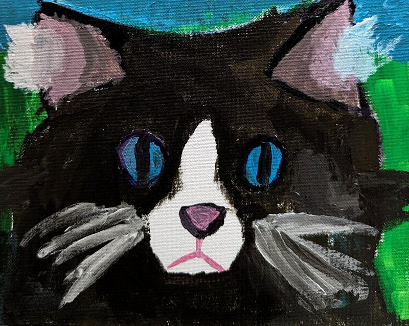 Abstract Cat Painting Collectible Original Face Landscape Folk Art Katy Merritt