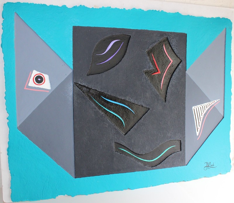 NEIL LOEB LARGE MIXED MEDIA PAINTING CAST PAPER RELIEF SIGNED ABSTRACT POP ART gallery