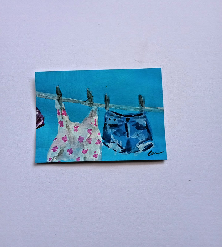 OOAK Original ACEO Painting – Clothes on A Blue Sky- Miniature Art