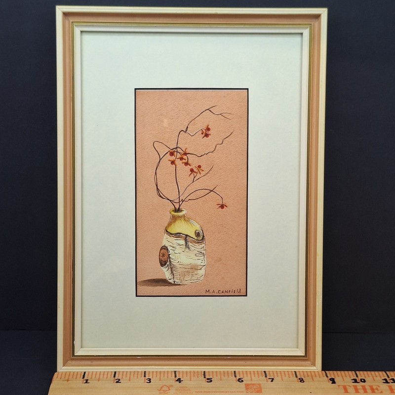 Original Mary Ann Canfield Matted Floral Watercolor Painting Flowers Vase Framed gallery