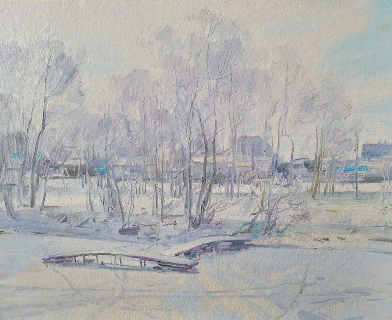 Oil painting Winter Landscape Ukrainian painter Cardboard Unframed original art