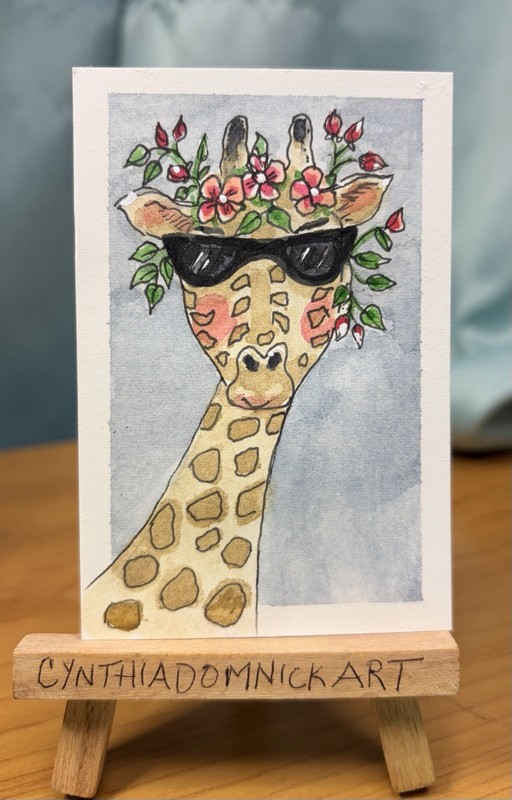 ACEO Original Watercolor Giraffe, Whimsical Art OOAK Cynthia Domanick gallery