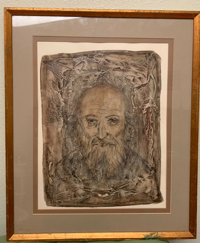 Mid Century Modern Abstract Mixed Media Painting Man Portrait by Andrić MILAN gallery