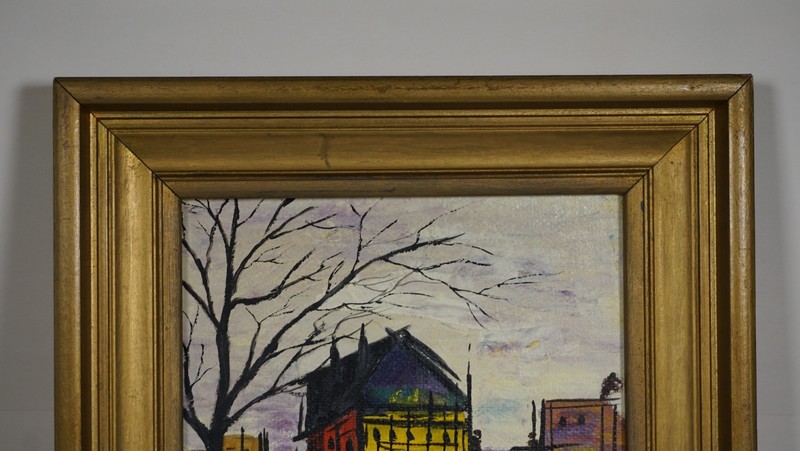 MCM Oil painting of a european Townscape - Mid Century signed by E. Ackerman gallery