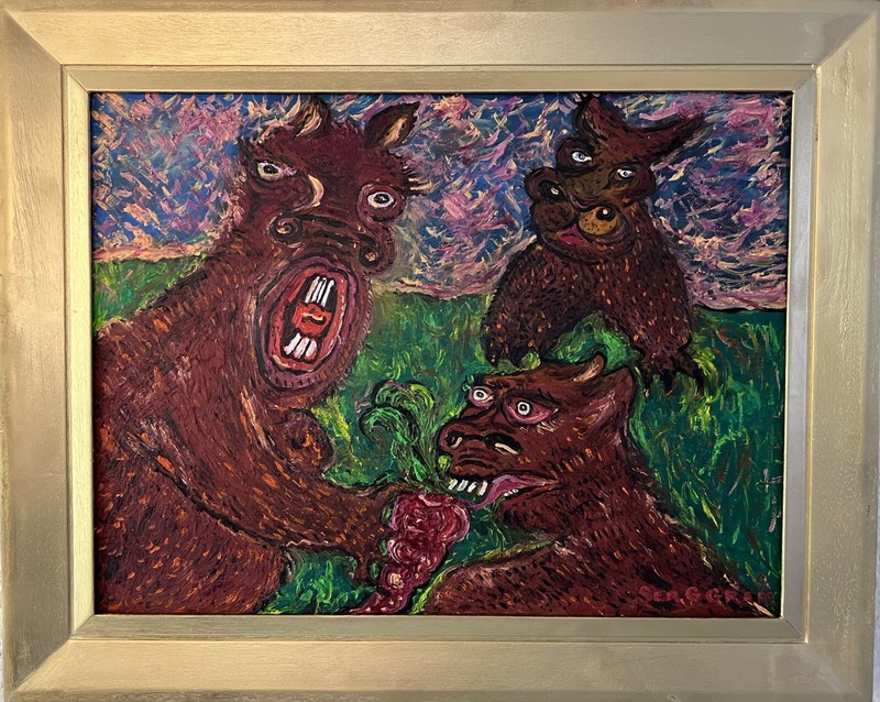 Original Painting on Board in Cartoon Style by Serg Graff «Happy Capybaras», COA
