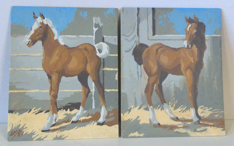 (2) Paint By Number Foals Young Horses 1950's 1960's Unframed 8" X 10" Vintage..