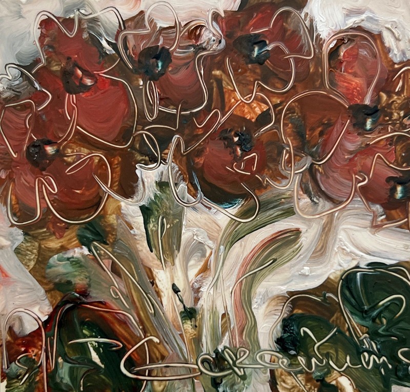 Red Geraniums Painting Original Framed Oil Art Geranium Flower Impressionist Art gallery