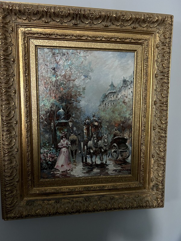 VINTAGE PRETTY FRAMED J. GASTON OIL PAINTING WITH FREE SHIPPING