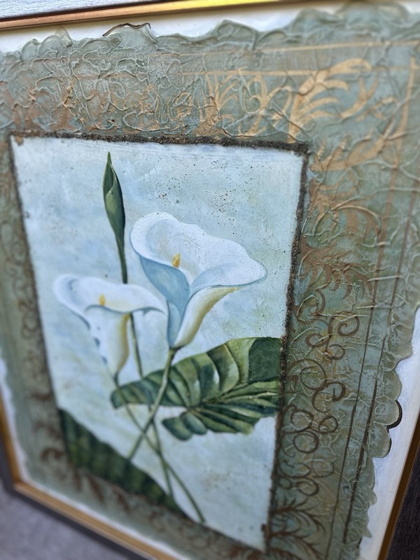 J. Miles Signed Framed Still Life Painting White Calla Lilies Floral Art gallery