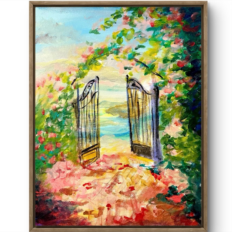 TITA PAINTZ Flower Garden Gate Paradise Handmade Original Wall Art 11×14