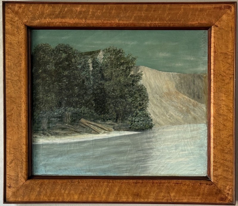 ANTIQUE OCEAN WATER LANDSCAPE IMPRESSIONIST OIL PAINTING OLD HUDSON RIVER 1903