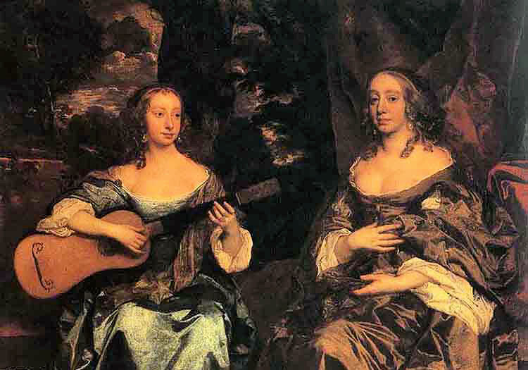 Oil painting Sir Peter Lely – two ladies of the lake family 2 women playing art