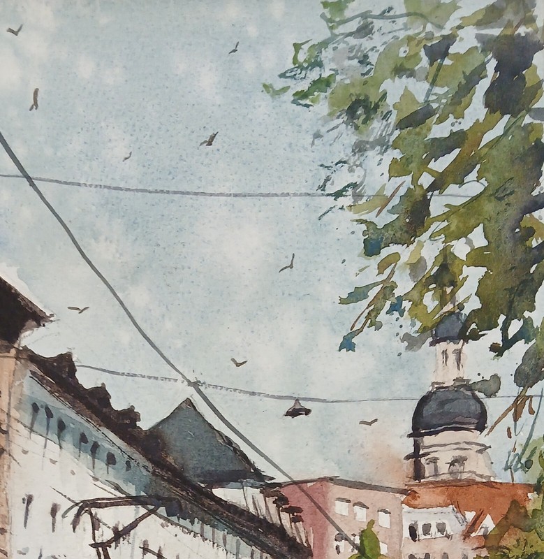 Original Watercolor Painting Colorful Tram, Germany 8" x 12" NOT A PRINT gallery