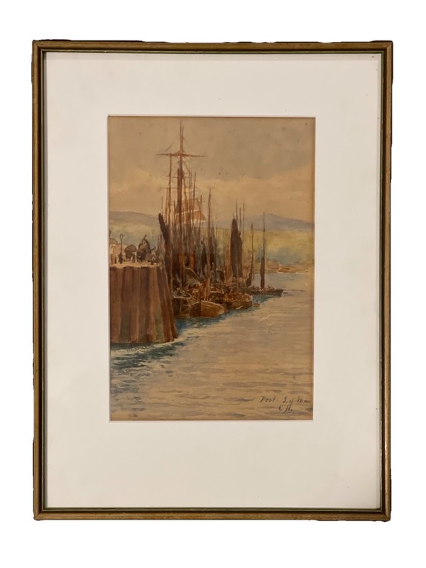 ANTIQUE BRITISH SCHOOL “ISLE of MAN” CONTINENTAL IMPRESSIONIST WATERCOLOR gallery