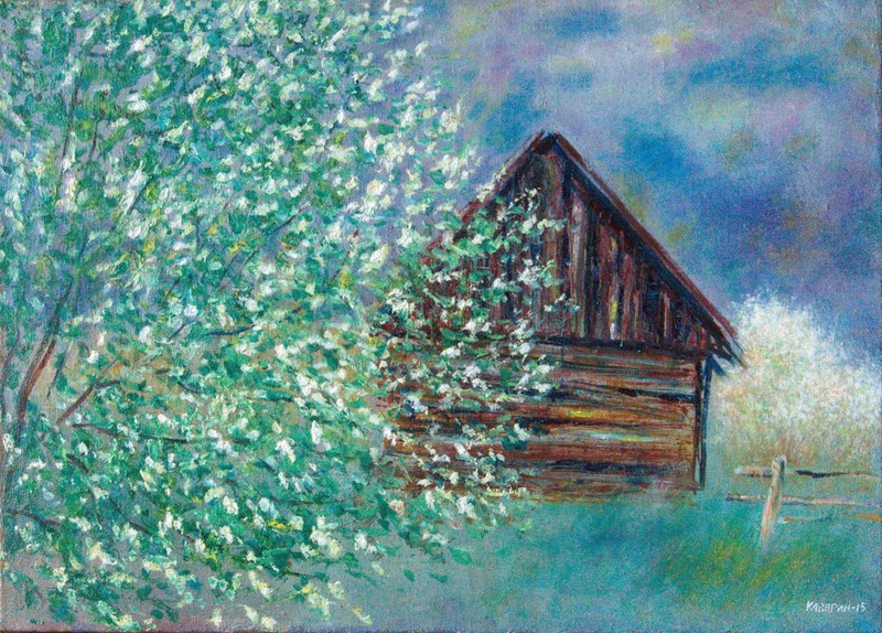 Bird-Cherry Tree in Bloom | Oil on Canvas | Painting