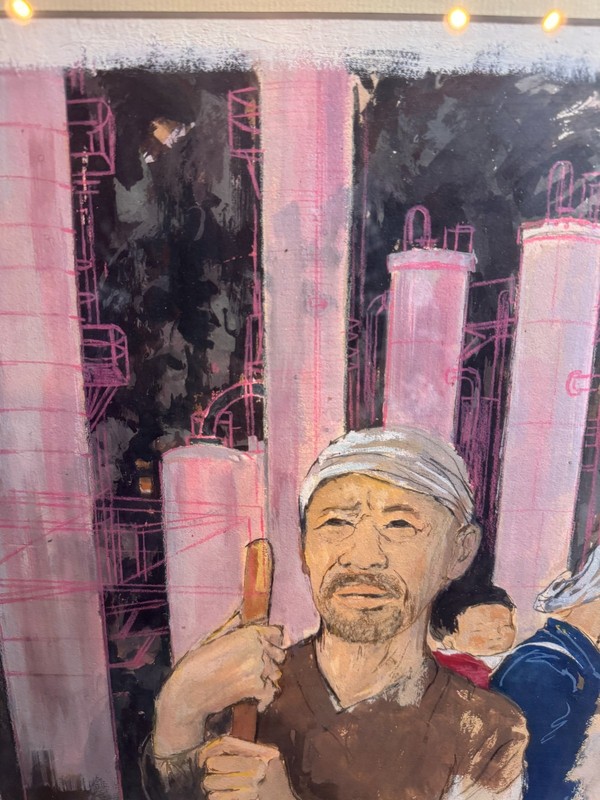 Murry Handler China Changing Signed Mixed Media Painting Industrial Workers gallery