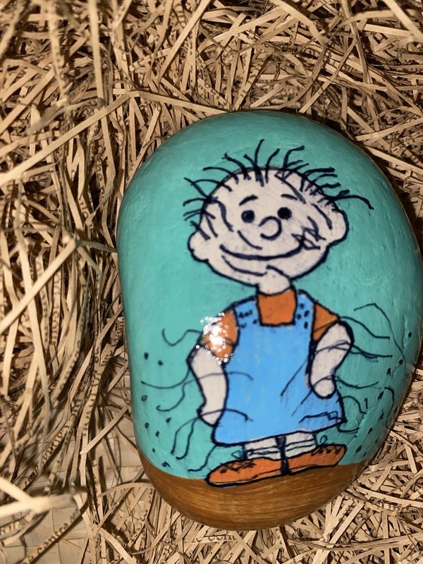 Rock art Handpainted Pigpen On Natural Rock
