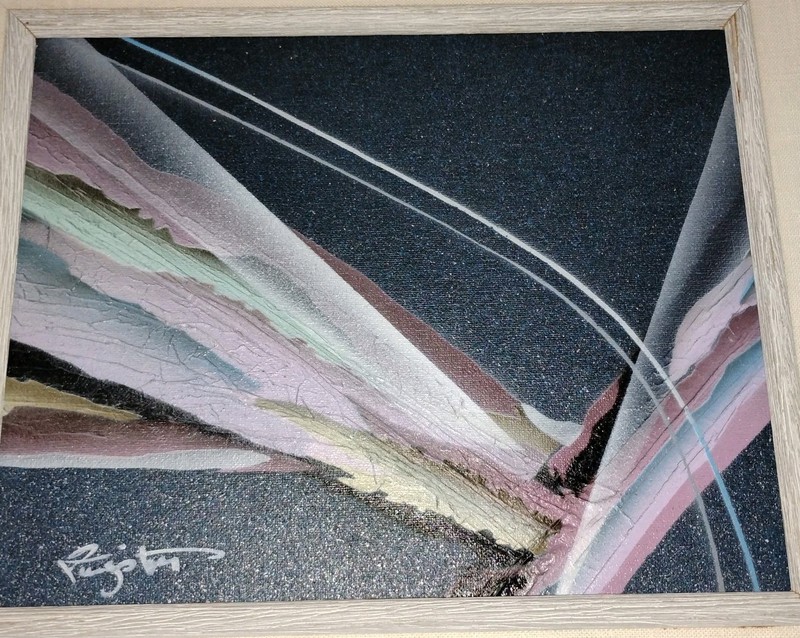 Renowned Artist Elba Alvarez Abstract Mixed Media Painting on Canvas. VTG gallery