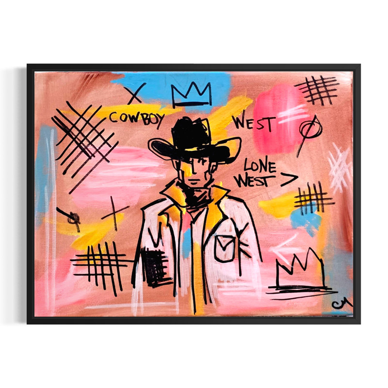 Original Acrylic 11×14 Cowboy Portrait Painting Signed Neo Expressionist Canvas
