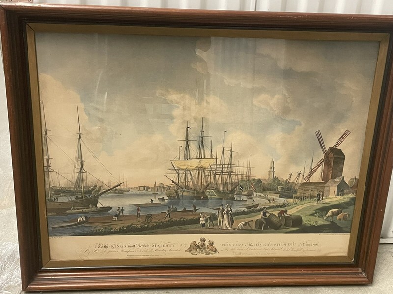 Beautiful anyique Print of a shipping port By Robert Dodd
