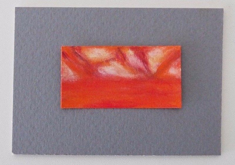 ABSTRACT ORANGE LANDSCAPE Miniature Soft Pastel Painting 1″x2″ Julia Garcia NEW