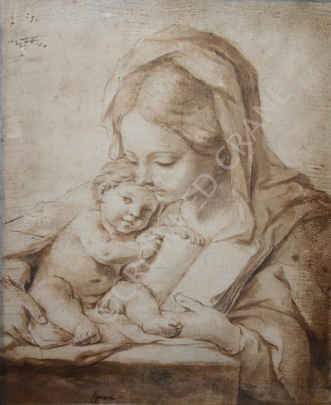 Carlo Cignani 1628-1719 Old Master Drawing 17th C Virgin & Child