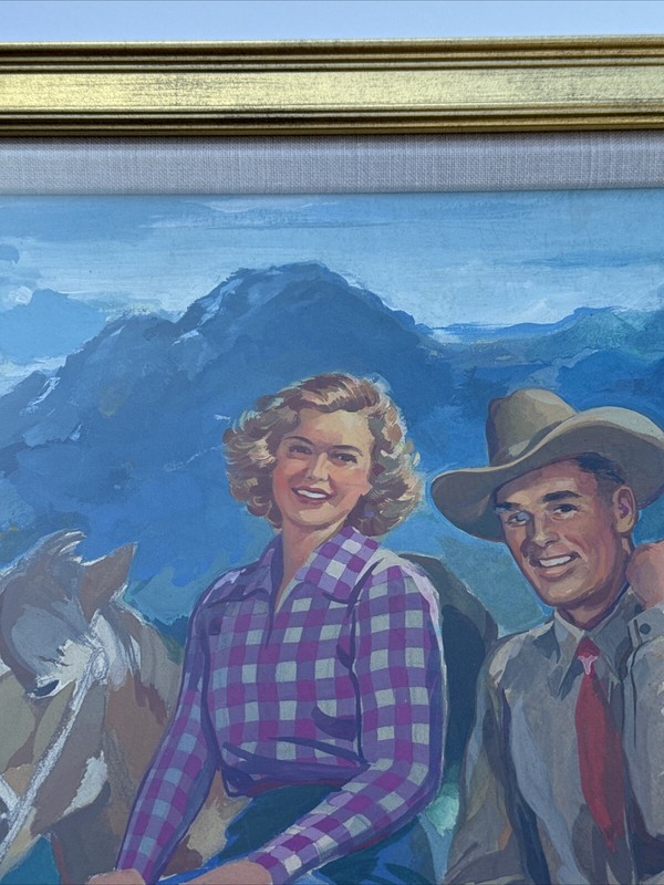 WESTERN COWBOY PAINTING ILLUSTRATION PORTRAIT PRETTY WOMAN LANDSCAPE 1950'S gallery