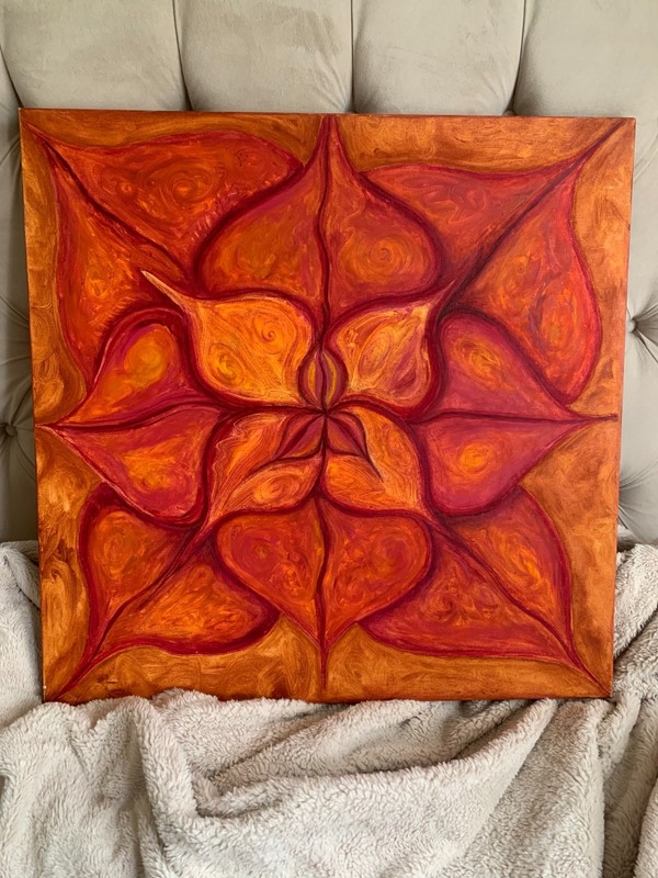 Original abstract oil painting red July 2006 artist owned by Jo-Ann Julien