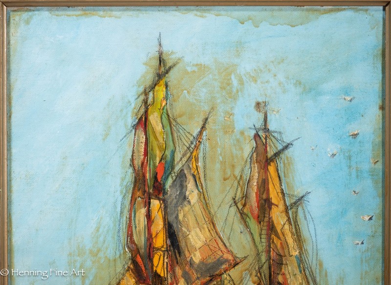 Rare Robert Swartburg Vintage Oil Painting of Large Sailboat, Modern & Fine! gallery