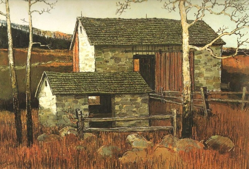 ACEO art card Pennsylvania Dutch Barn in the by Eric Sloane