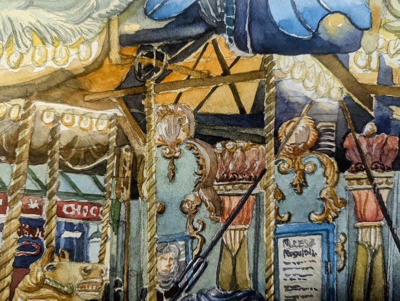 Original Watercolor Painting 12"x 9" Carousel at Bryant Park NYC gallery