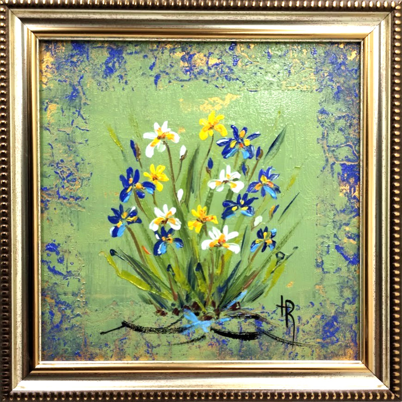 Original Oil Painting 6×6 in Wildflowers Framed Signed Impasto Art Home Decor