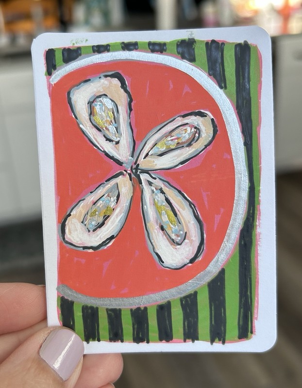 3.5” x 2.5” ACEO Original Fresh Caught Oysters painting- Tracey Bower Art gallery
