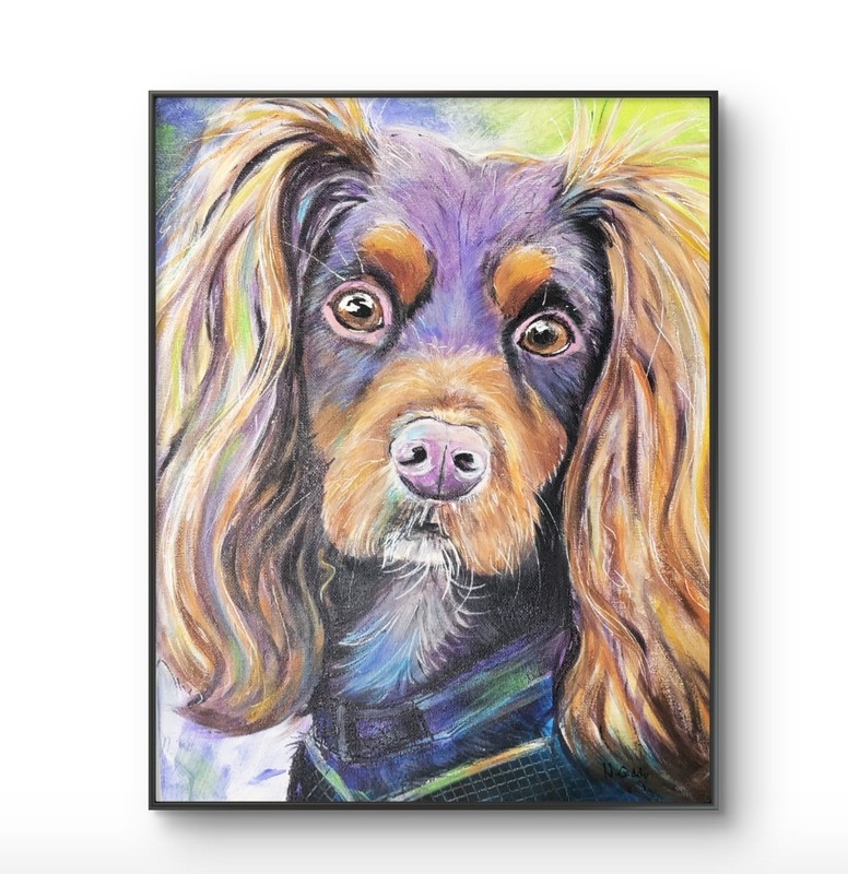Original Painting Expressive 14 x 11 Spaniel Dog Acrylic on Canvas