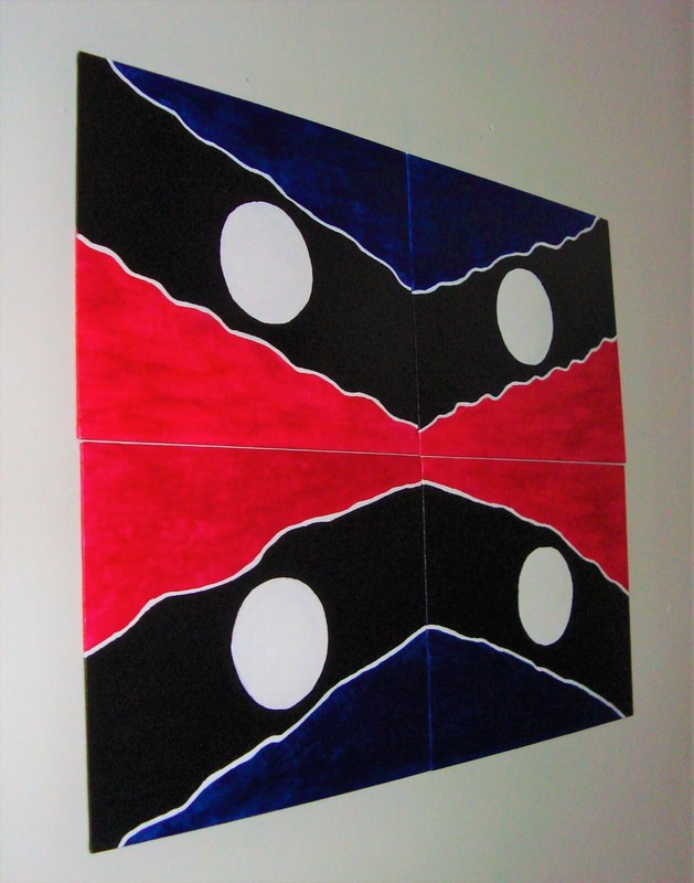 Original Moon Signed Painting Circle Geometric Navy Red Art Set By Carla Dancey gallery