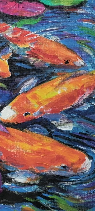 Original Abstract Expressionism Colorful Koi Fish 14 x 11 Canvas Wall Painting gallery
