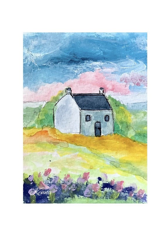 Aceo By Kenna Original Painting Cottage 2.5” X 3.5” Signed Art Collector Card