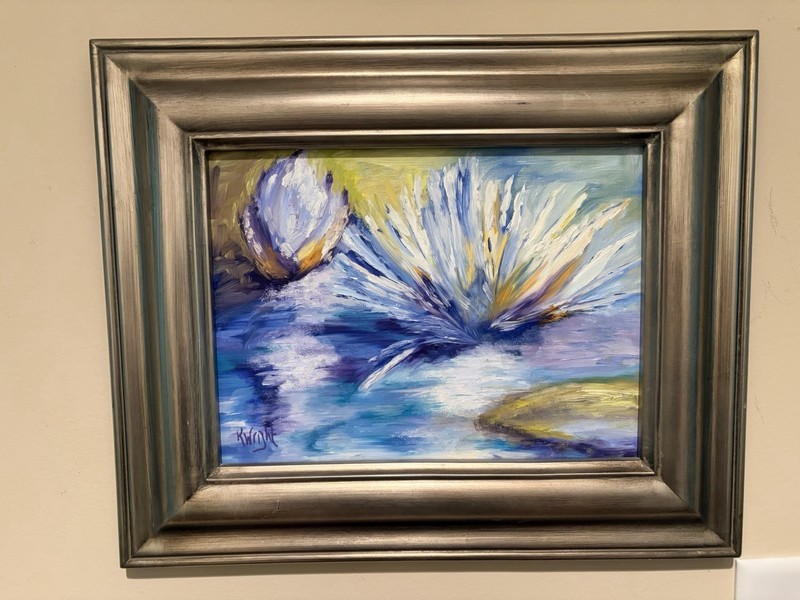 14×17” Water Lily Painting in Impressive Plein Air Frame