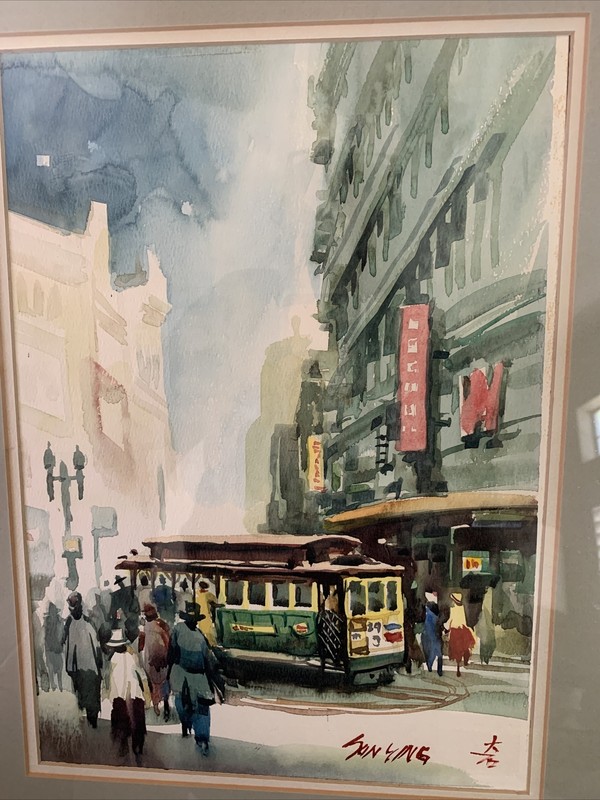 Sun Ying Cable Car San Francisco China Town Watercolor Painting Gorgeous History gallery