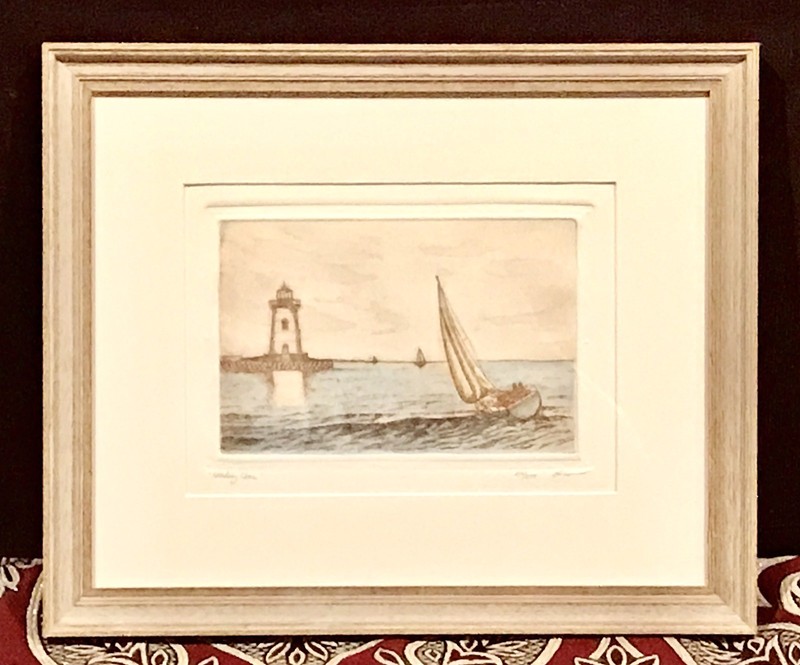Vintage Antique Olson Pencil Signed Ship Seascape Engraving Drawing Painting LE