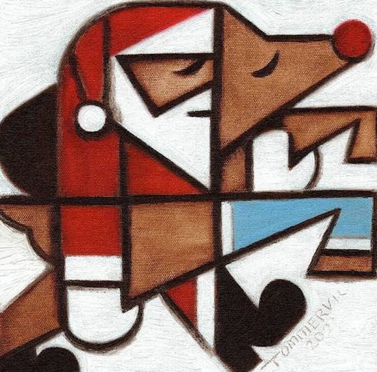 Unique Santa Claus Gift Painting Original Christmas Art Reindeer Modern Abstract