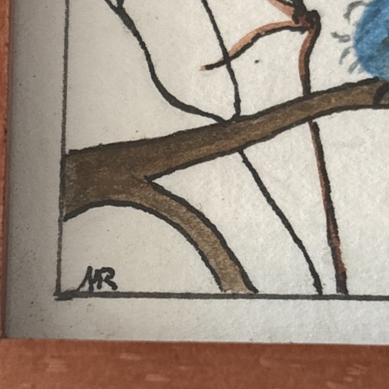 Hungry Blue Bird Watercolor On Paper Mini Wooden Frame gallery