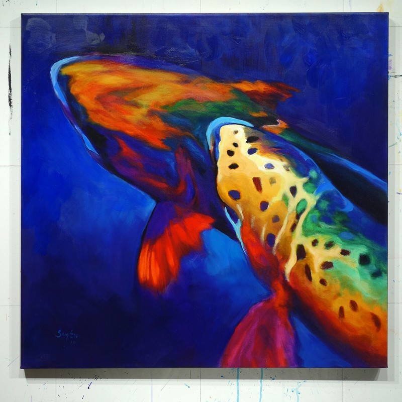 SAVLEN~ Large Contemporary Limited Signed Hand Embellished Artwork TROUT DREAMS