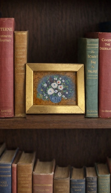 Mini Oil Painting On Cork Signed Wood Frame 5”x 4”