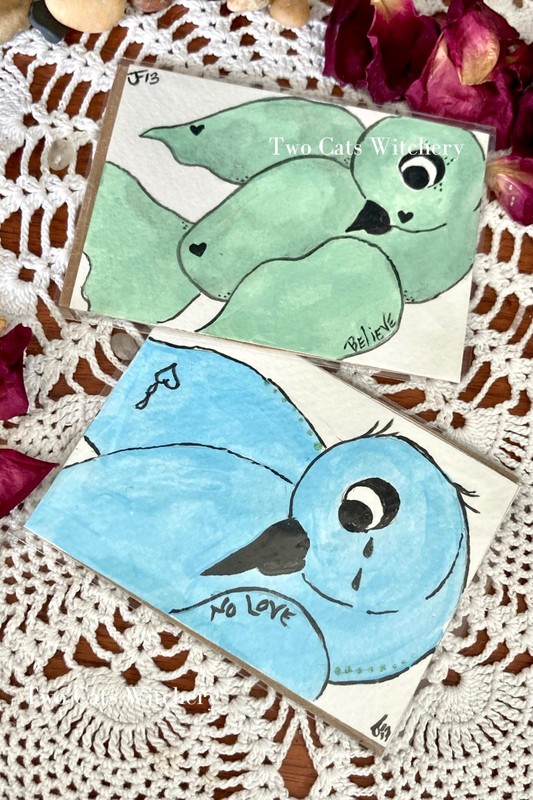 ACEO Original Paintings Art Cards Cute Big Eye Bird Mini Lowbrow Artwork Sparrow gallery