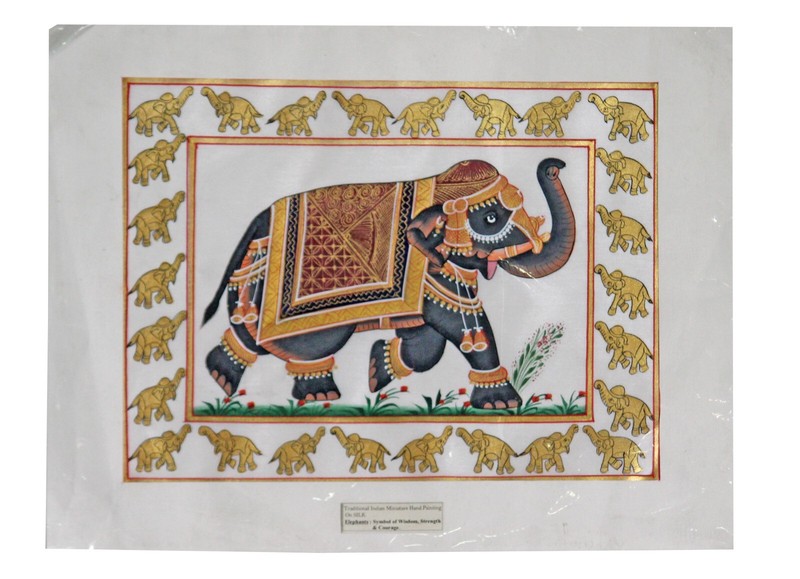 Traditional Indian Elephant Handmade Painting(Silk, 35cm x 27 cm x .01 cm)