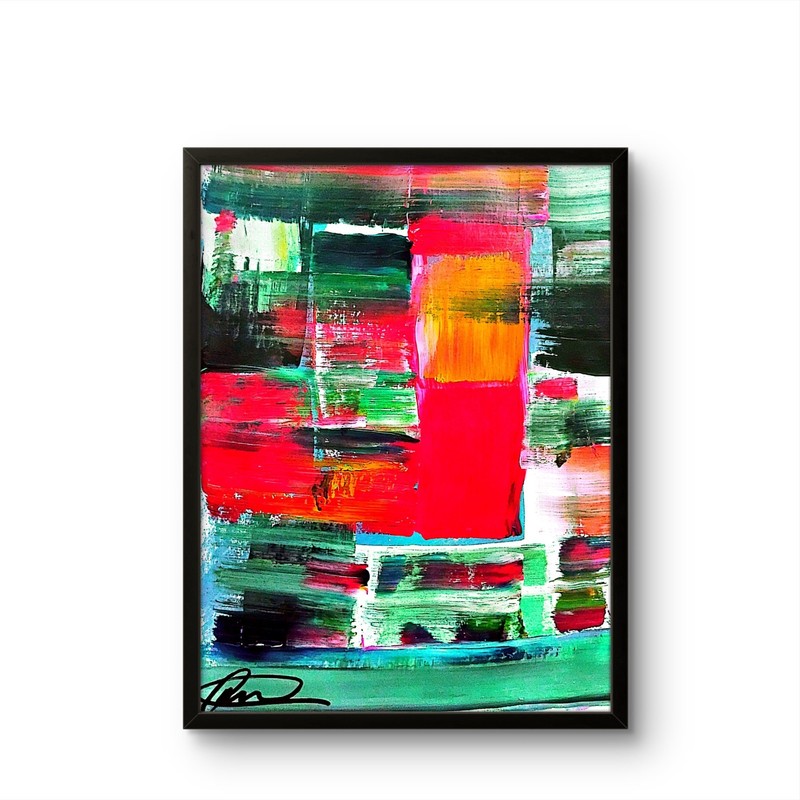 (FRAMED) Original art 14 X 11 Mixed Media Colorful Modern Art Acrylic Painting