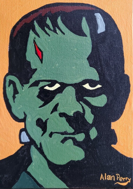 Boris Karloff as Frankenstein’s Monster, Original 5″ x 7″ Acrylic Painting