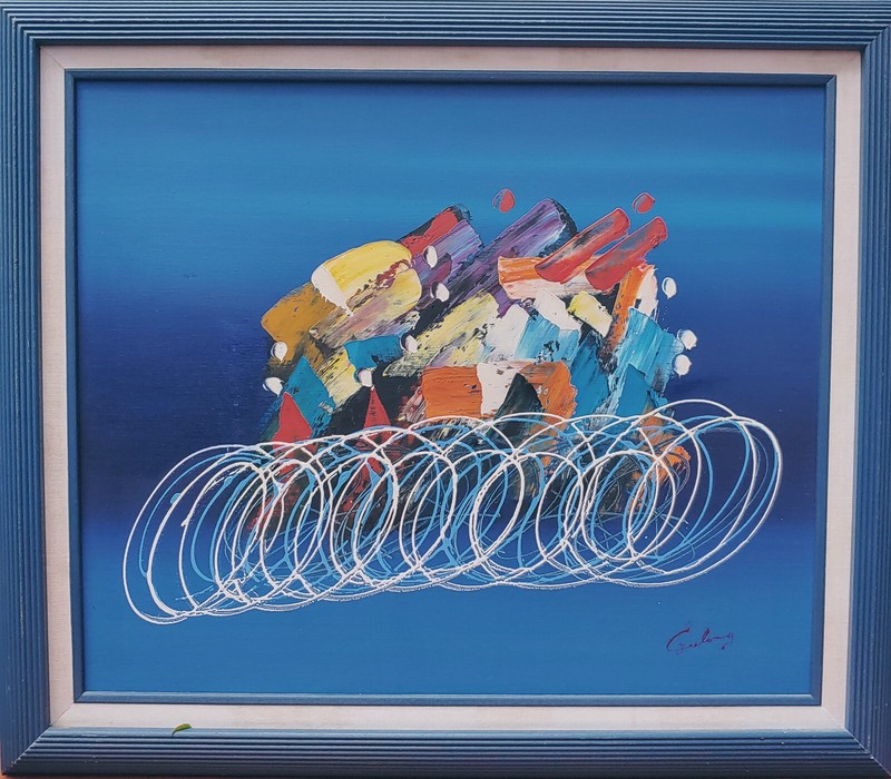 Vintage Tour De France Abstract Painting of Racing Bicycles